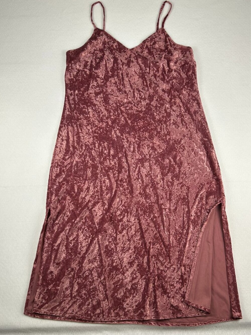 Lucky Brand | Pink Crushed Velvet Dress Midi Length with Side Slit Sleeveless, L